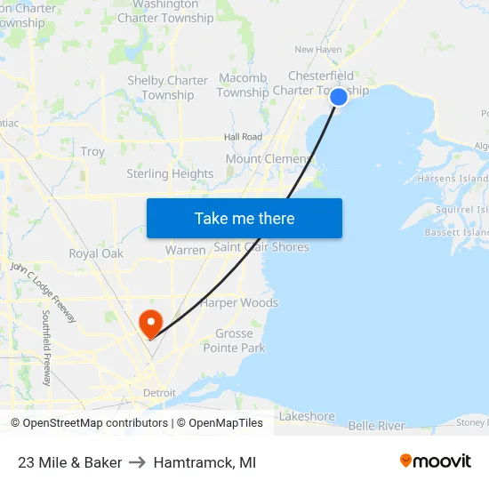 23 Mile & Baker to Hamtramck, MI map