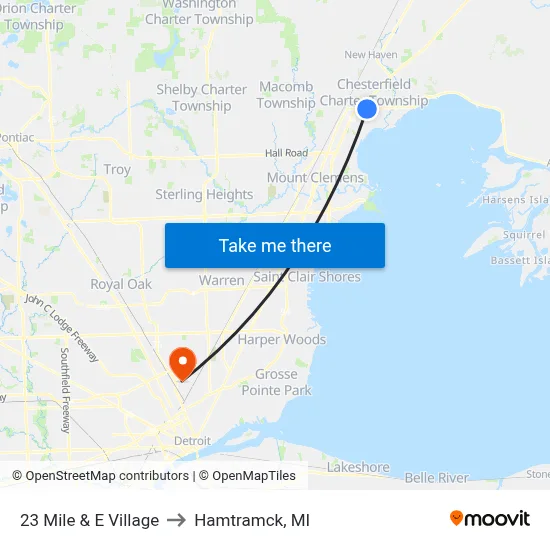 23 Mile & E Village to Hamtramck, MI map