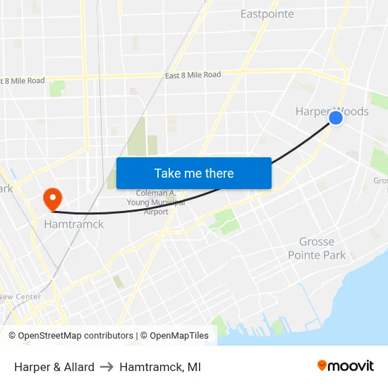Harper & Allard to Hamtramck, MI map