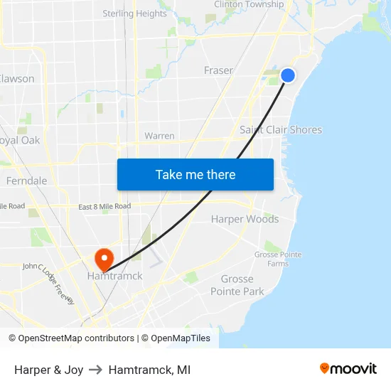 Harper & Joy to Hamtramck, MI map