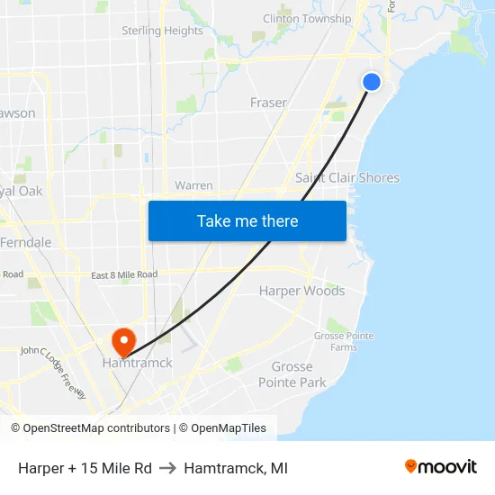 Harper @ 15 Mile to Hamtramck, MI map