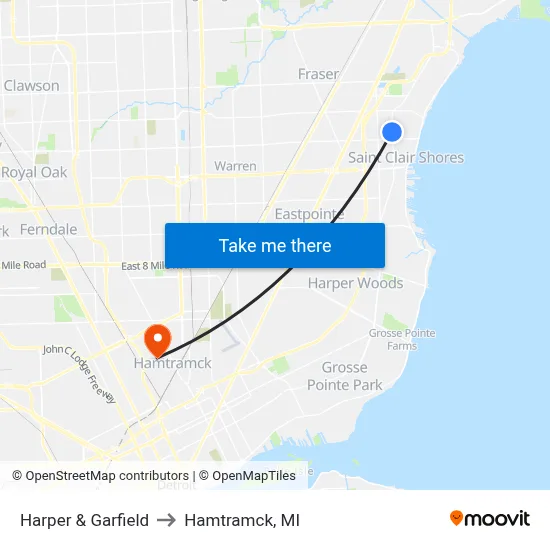 Harper & Garfield to Hamtramck, MI map