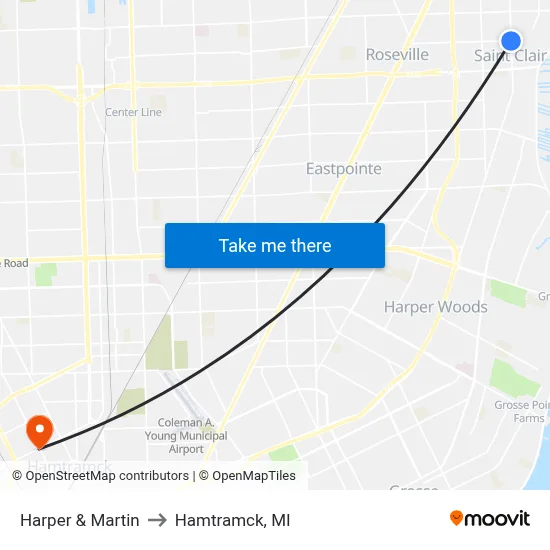 Harper & Martin to Hamtramck, MI map