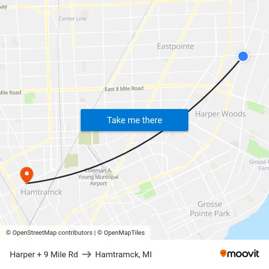 Harper & 9 Mile to Hamtramck, MI map