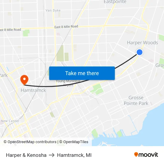 Harper & Kenosha to Hamtramck, MI map
