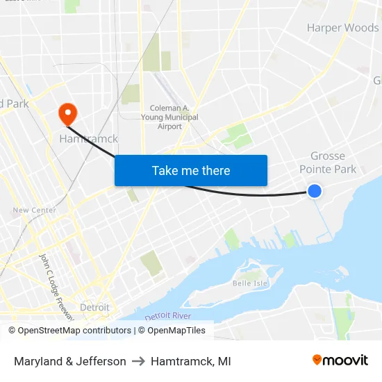 Maryland & Jefferson to Hamtramck, MI map