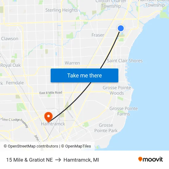 15 Mile & Gratiot NE to Hamtramck, MI map