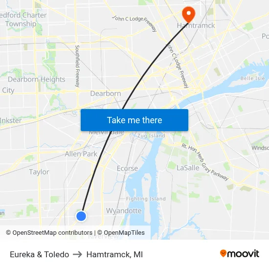 Eureka & Toledo to Hamtramck, MI map