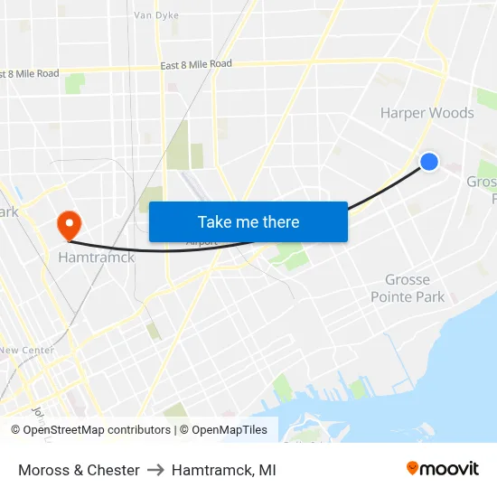 Moross & Chester to Hamtramck, MI map