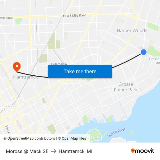 Moross @ Mack SE to Hamtramck, MI map