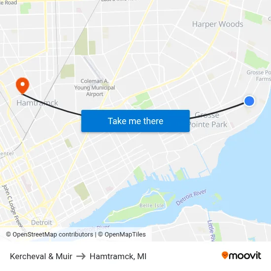 Kercheval & Muir to Hamtramck, MI map