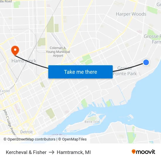 Kercheval & Fisher to Hamtramck, MI map