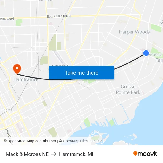 Mack & Moross NE to Hamtramck, MI map