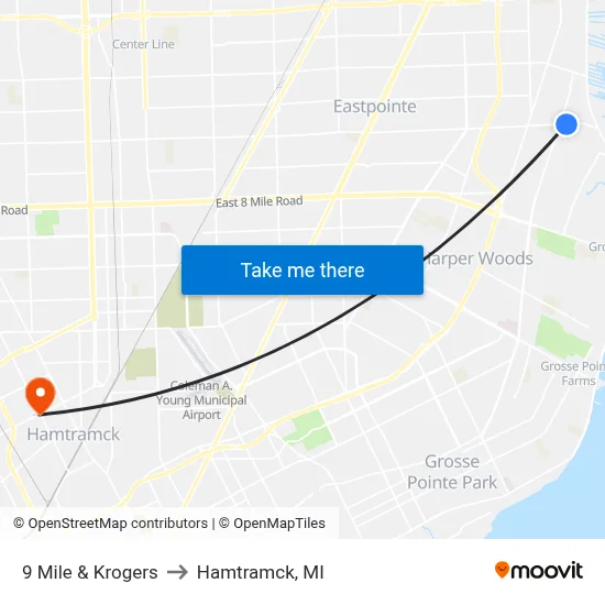 9 Mile & Krogers to Hamtramck, MI map