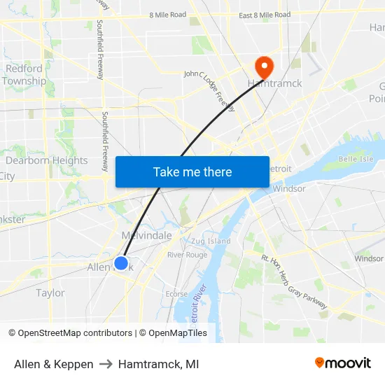 Allen & Keppen to Hamtramck, MI map