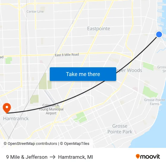 9 Mile & Jefferson to Hamtramck, MI map