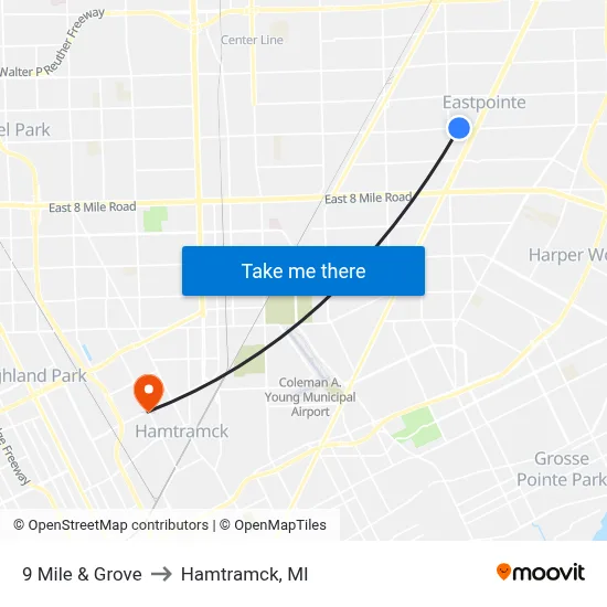 9 Mile & Grove to Hamtramck, MI map