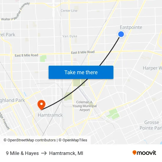 9 Mile & Hayes to Hamtramck, MI map