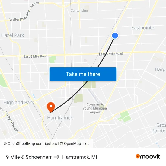 9 Mile & Schoenherr to Hamtramck, MI map