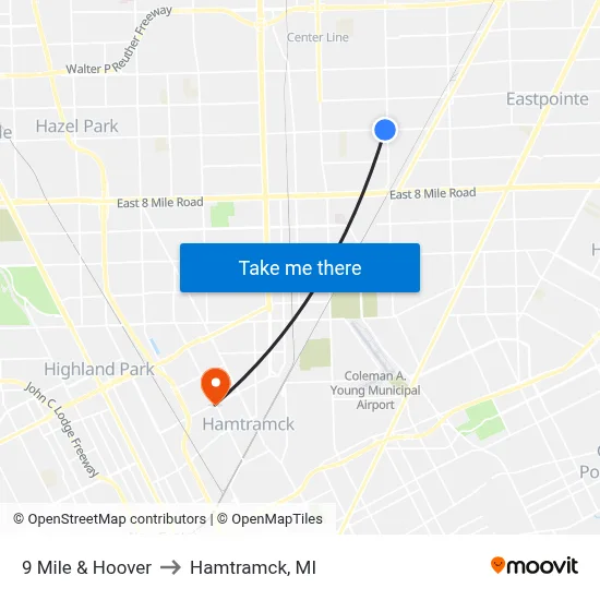 9 Mile & Hoover to Hamtramck, MI map