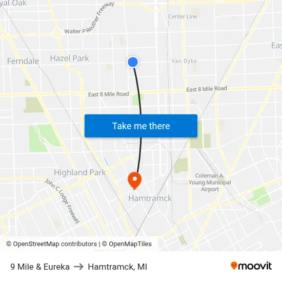 9 Mile & Eureka to Hamtramck, MI map