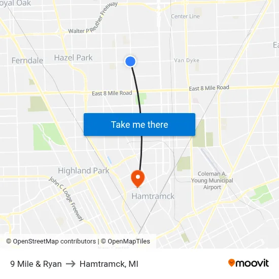 9 Mile & Ryan to Hamtramck, MI map