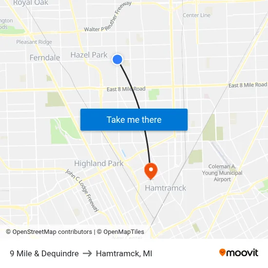 9 Mile & Dequindre to Hamtramck, MI map