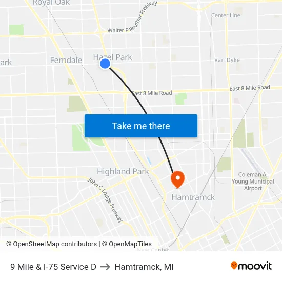 9 Mile & I-75 Service D to Hamtramck, MI map