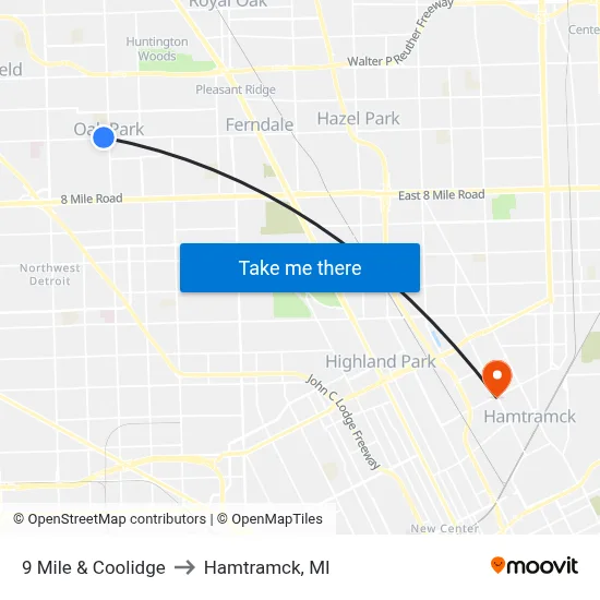 9 Mile & Coolidge to Hamtramck, MI map