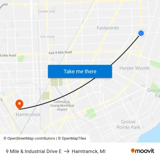 9 Mile & Industrial Drive E to Hamtramck, MI map