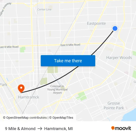 9 Mile & Almond to Hamtramck, MI map