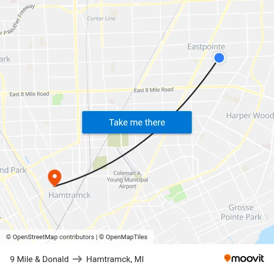 9 Mile & Donald to Hamtramck, MI map