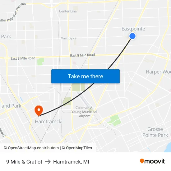 9 Mile & Gratiot to Hamtramck, MI map