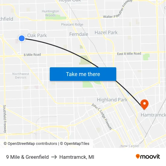 9 Mile & Greenfield to Hamtramck, MI map