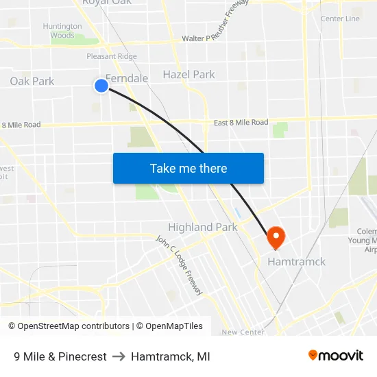 9 Mile & Pinecrest to Hamtramck, MI map