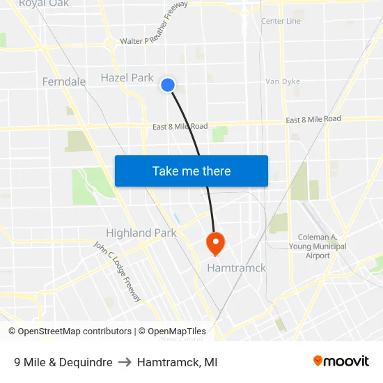 9 Mile & Dequindre to Hamtramck, MI map