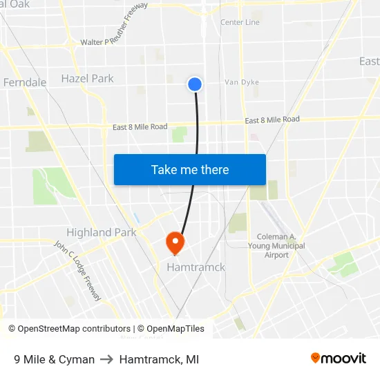 9 Mile & Cyman to Hamtramck, MI map
