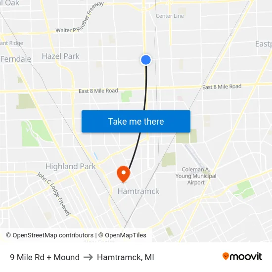 9 Mile & Mound to Hamtramck, MI map