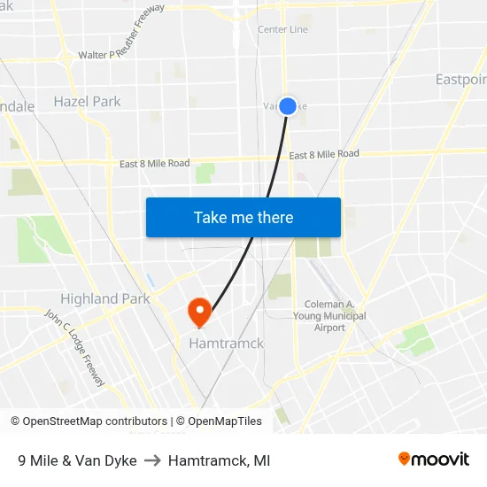 9 Mile & Van Dyke to Hamtramck, MI map