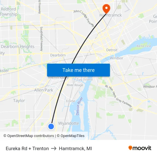 Eureka & Trenton to Hamtramck, MI map