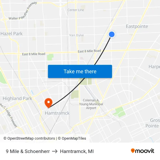 9 Mile & Schoenherr to Hamtramck, MI map
