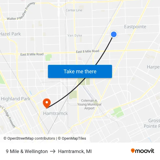 9 Mile & Wellington to Hamtramck, MI map