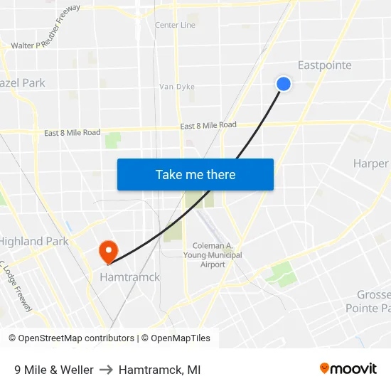 9 Mile & Weller to Hamtramck, MI map