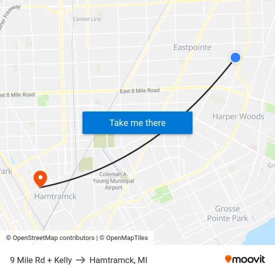9 Mile & Kelly to Hamtramck, MI map