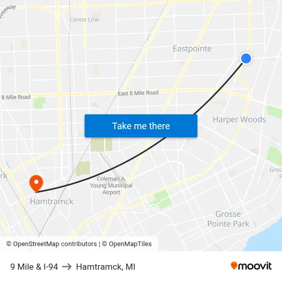 9 Mile & I-94 to Hamtramck, MI map