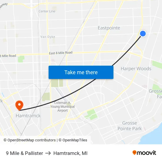 9 Mile & Pallister to Hamtramck, MI map