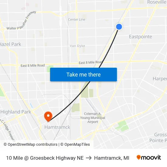 10 Mile @ Groesbeck Highway NE to Hamtramck, MI map