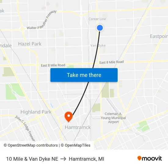 10 Mile & Van Dyke NE to Hamtramck, MI map