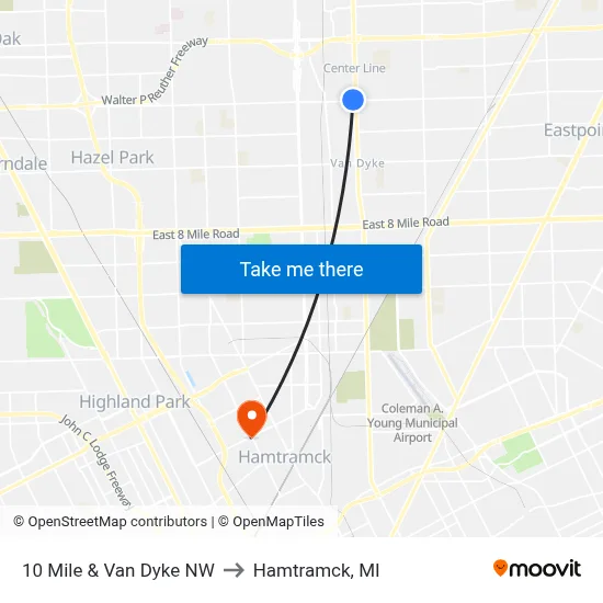 10 Mile & Van Dyke NW to Hamtramck, MI map