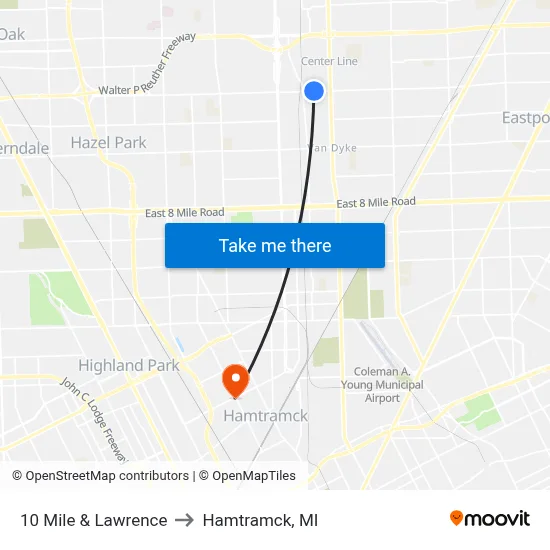 10 Mile & Lawrence to Hamtramck, MI map